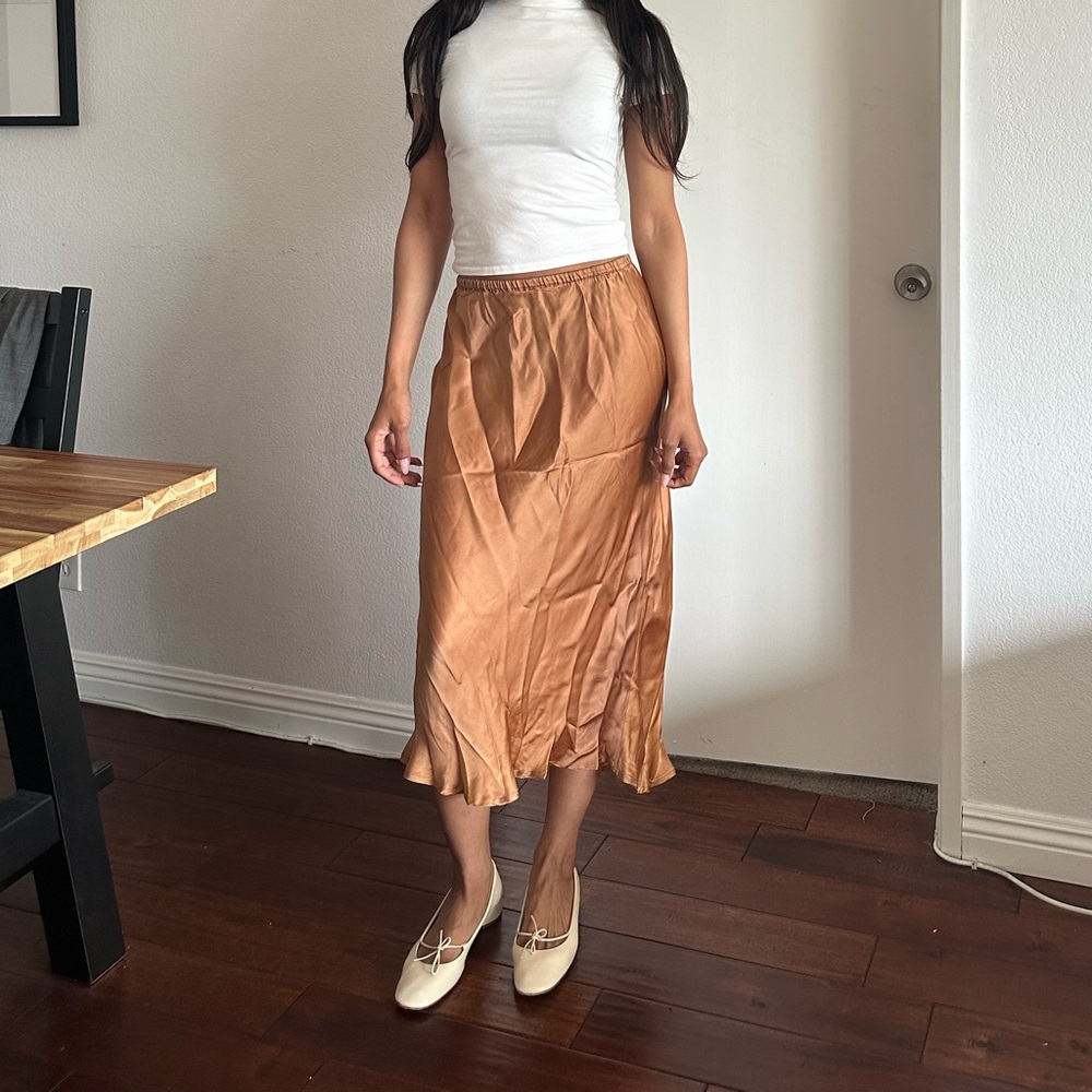 Mes Demoiselles midi satin skirt in copper